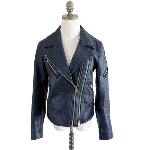 Rag & Bone Black Pebbled Leather Biker Jacket Women's Sz 6 Zip Up Many Pockets - Picture 1 of 11